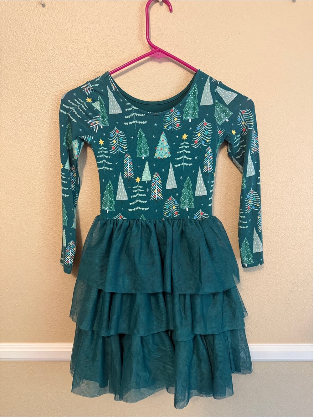 Little Sleepies Twinkling Trees Christmas Tree Tiered Long Sleeve Dress 7